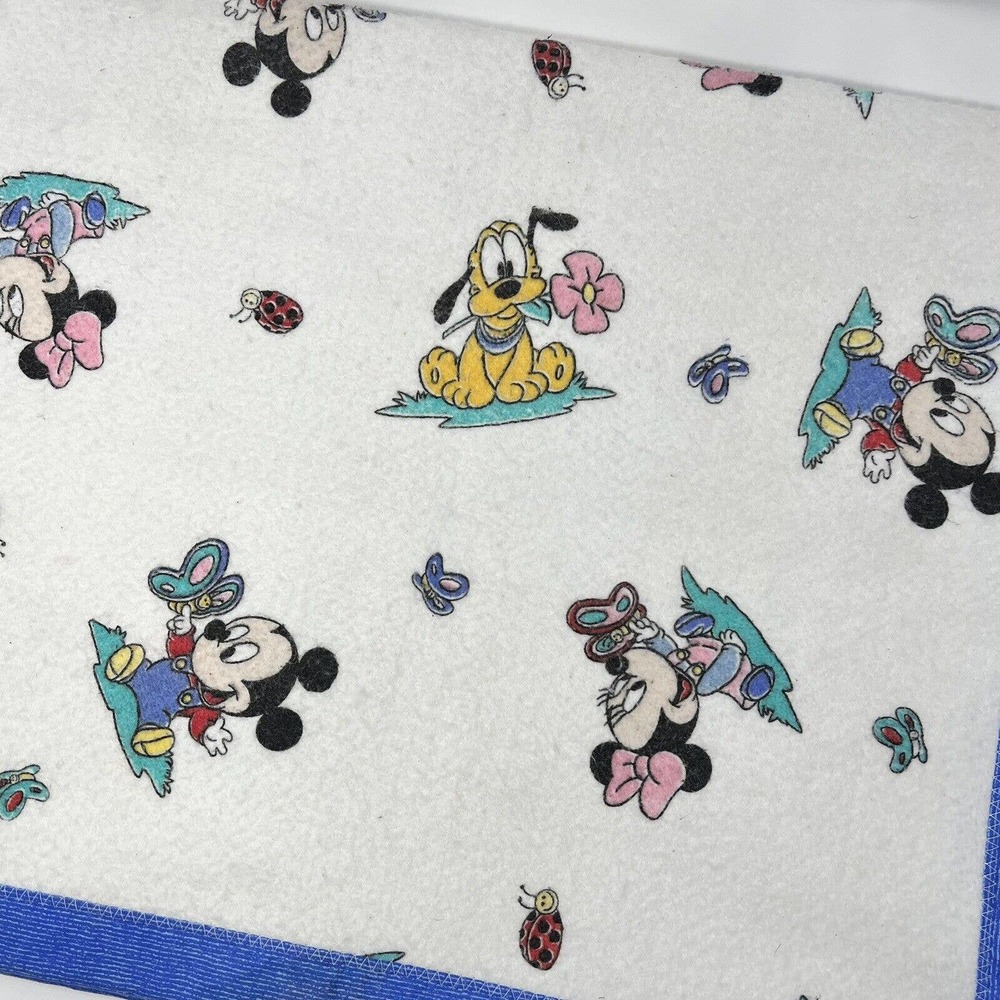 Vintage Dundee Baby Blanket Disney Mickey Minnie Pluto Flowers With Trim 44”x36”